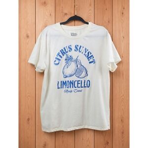 Cream Citrus Sunset Limoncello Lemon Graphic Cotton T Shirt Womens XL Oversized